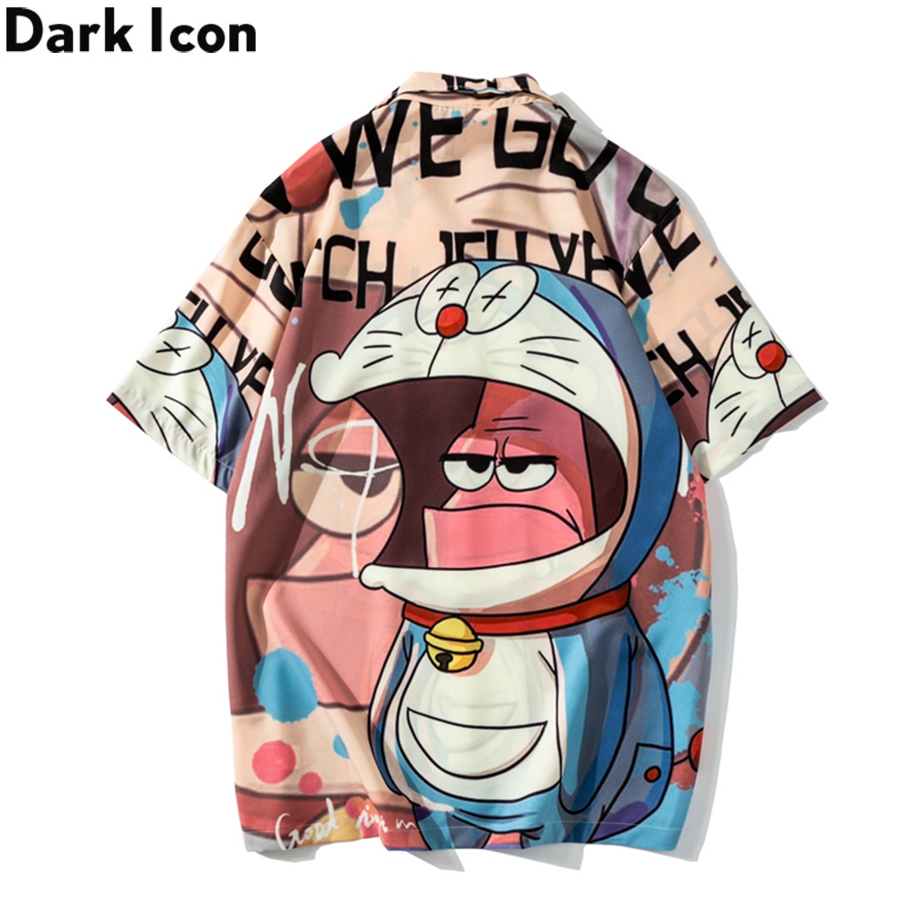 Áo sơ mi ngắn tay dáng rộng in hình hoạt hình thời trang dành cho nam 2022