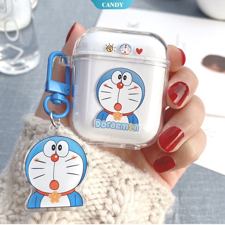 Vỏ hộp sạc tai nghe Bluetooth bằng silicon trong suốt họa tiết Doraemon hoạt hình bảo
