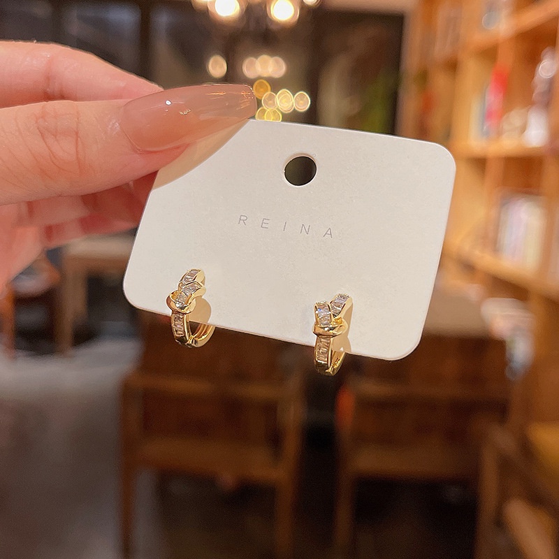 Bông Tai Mạ Bạc 925 Hình Nút Thắt Đính Đá Zircon Chất Lượng Cao