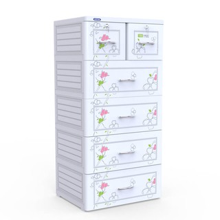 Tủ nhựa Duy Tân Tabi 5 tầng 6 ngăn màu trắng - họa tiết ngẫu nhiên