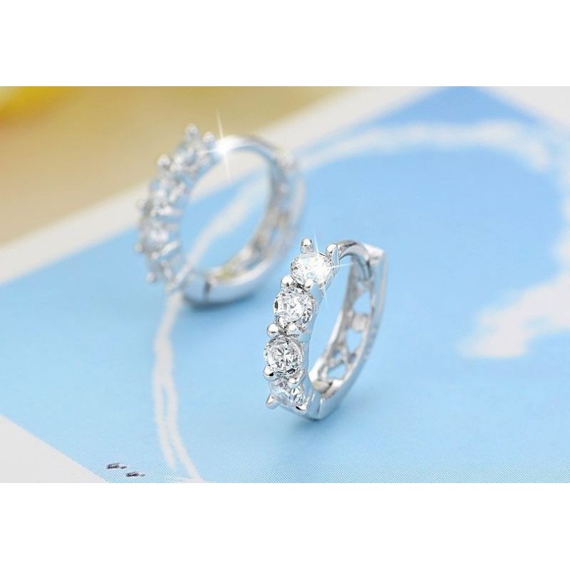 Khuyên tai Bạc Cila Khuyên tròn trạm khắc đính đá Bạc Ý 925 K040185