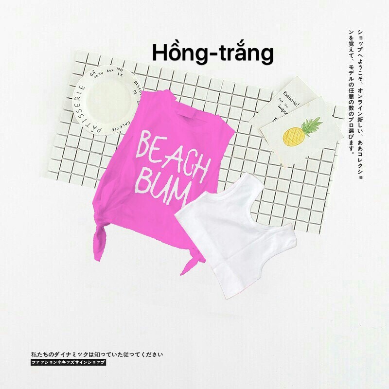 Áo thun bé gái (Set áo cặp), kiểu thể thao cột 2 nơ cho bé.