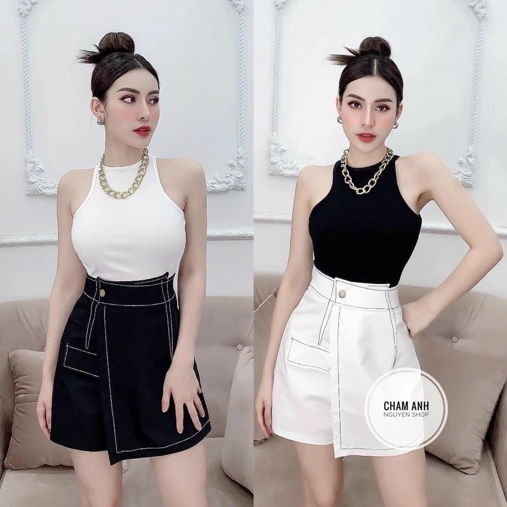 chân váy quần váy may chỉ nổi nắp túi ảnh thật ly