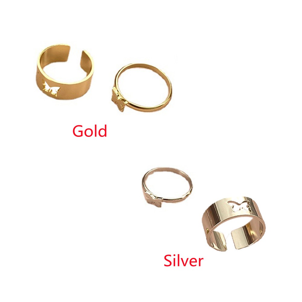 2 Nhẫn hợp kim hình bướm phong cách vintage cho cặp đôi