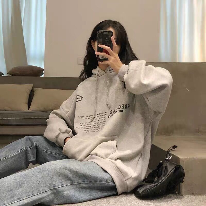 Áo Khoác Hoodie Len Lông Cừu Dày Dáng Rộng In Chữ Thời Trang Mùa Đông 2022 Mới