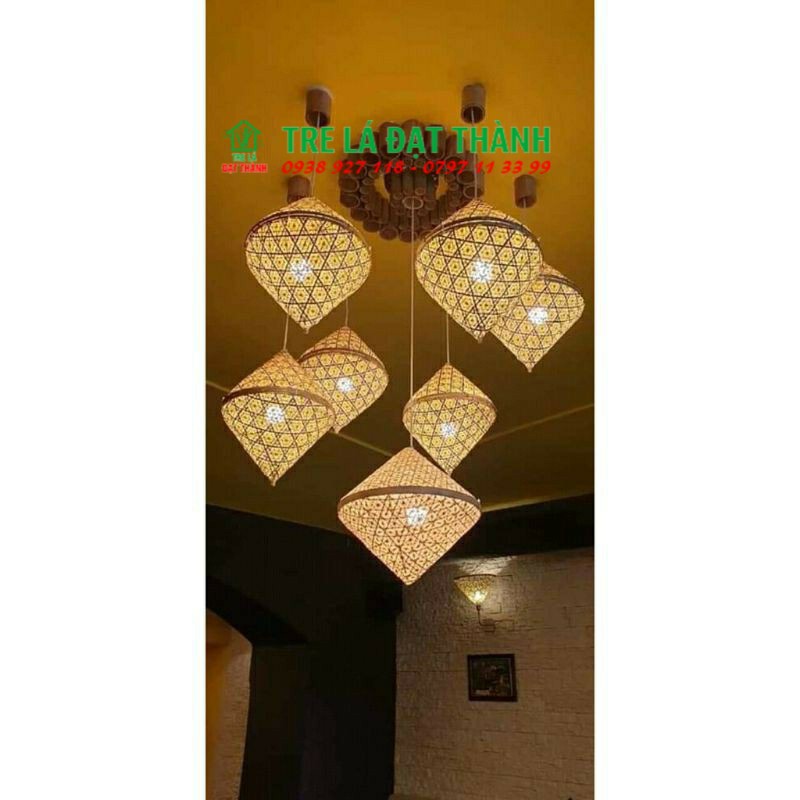 Xưởng Sản Xuất - Đèn mây tre đan hoa thị trang trí homestay