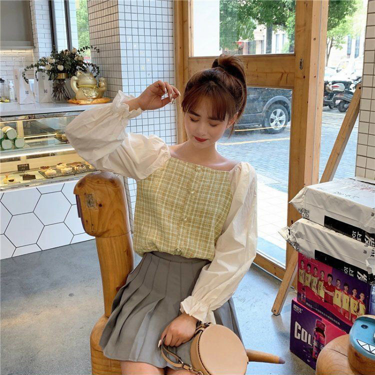 Áo Kiểu Tay Phồng Cổ Vuông Phong Cách Hàn Quốc Cho Phụ Nữ
