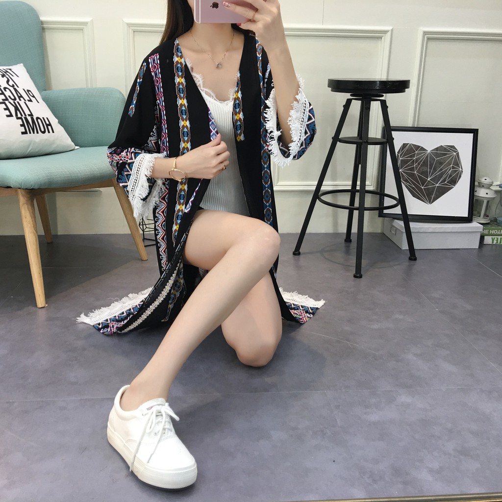 Đầm Cotton In Họa Tiết Thổ Cẩm Phong Cách Bohemian