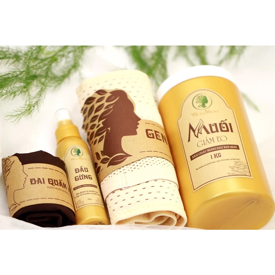 Liệu Trình Giảm Eo Cho Mẹ Sau Sinh WONMOM Giảm Mỡ bụng, Giảm Eo, Săn Chắc Bụng, Muối Chườm, Gen Nịt, Dầu Gừng