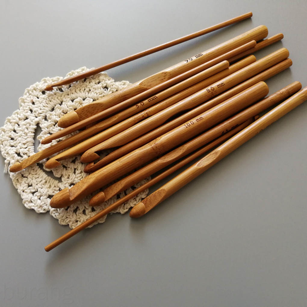 Set 12 kim đan móc len bằng tre