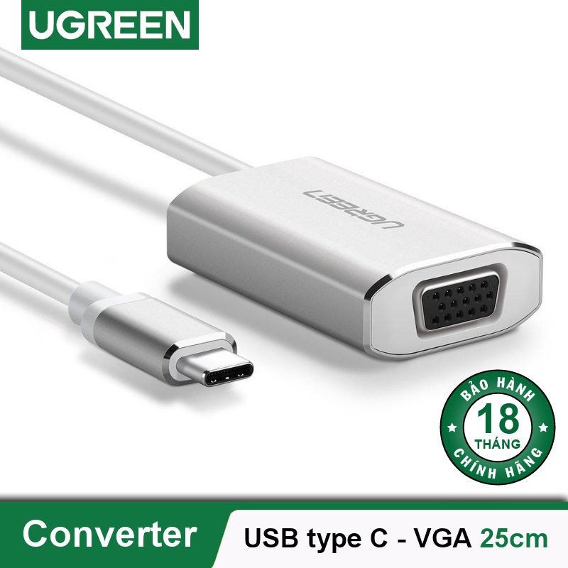 Cáp chuyển USB C to VGA Cao cấp Ugreen 40866 cỗng sạc PD Type C ( vỏ nhôm)