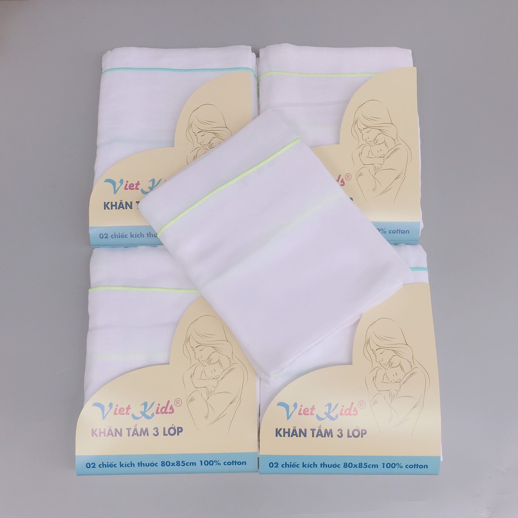 Khăn sữa, khăn tắm cho bé  Viet Kids - vải xô gạc nhật cotton mềm 3 lớp và 4 lớp  cao cấp