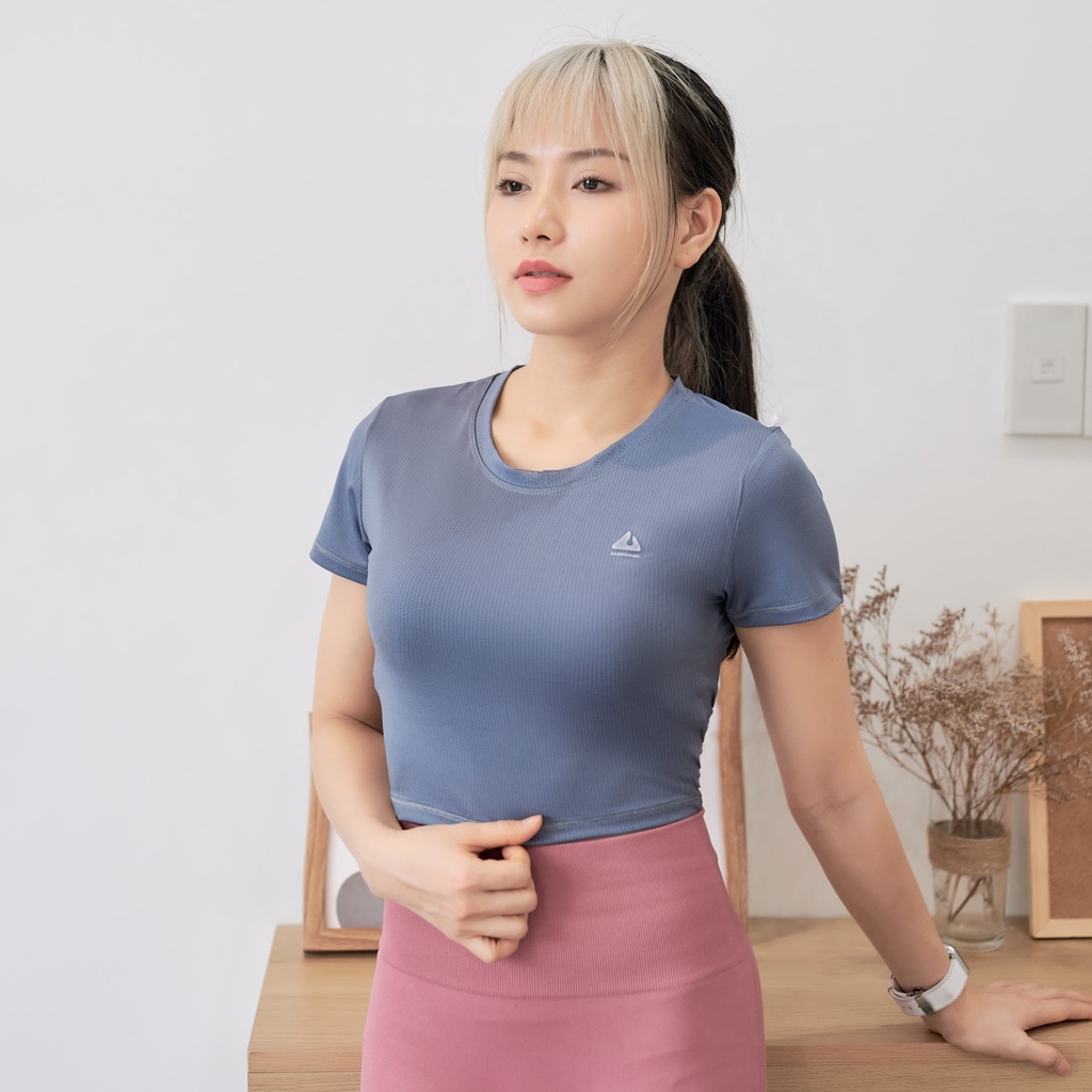 Áo Croptop Tập Gym Yoga Aerobic Chạy Bộ, Thể Thao Nữ NAQIYAYABEI, Áo Thun Tay Đùi Nữ Co Giãn Tốt, Ôm Dáng Fit Body