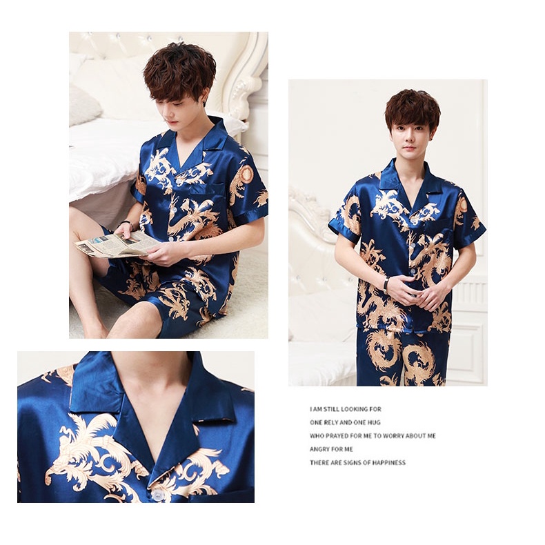 Bộ Pijama Long Phụng Bigbang Luxury Đồ Bộ Mặc Nhà Cộc Tay Họa Tiết Long Phụng Dành Cho Nam