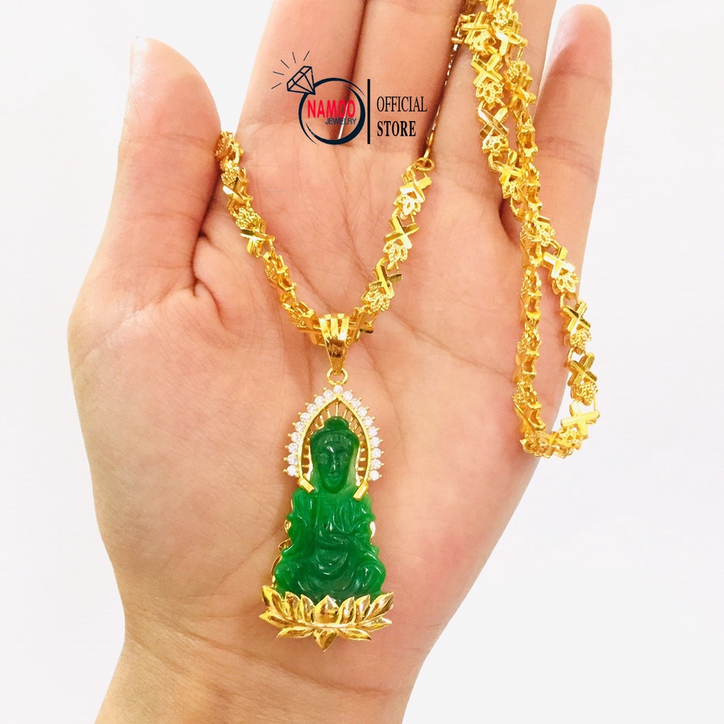 Dây Chuyền Mặt Phật Bà Đá Xanh Ngọc V667 Kết hợp Dây Hoa Bản Lớn V019 Namoo Jewelry CHuyên Sỉ