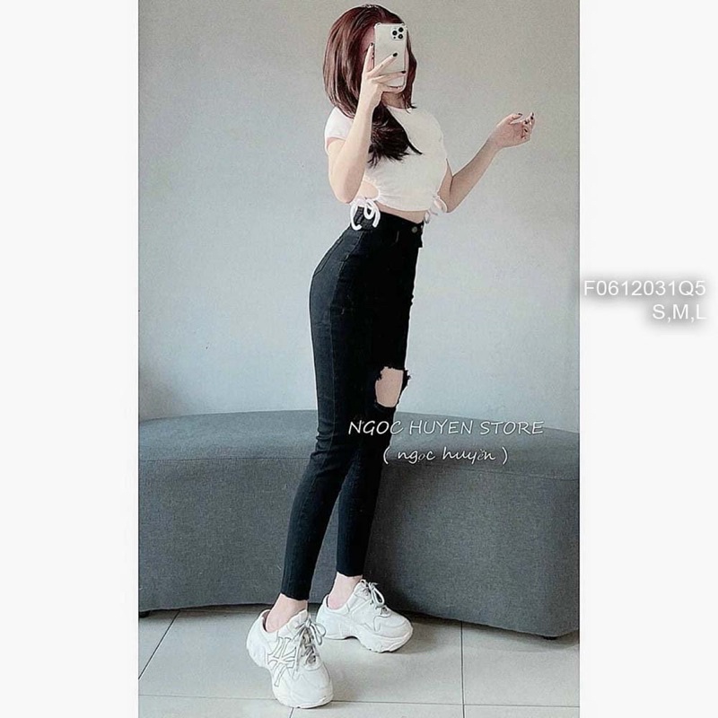 Quần jeans đen rách