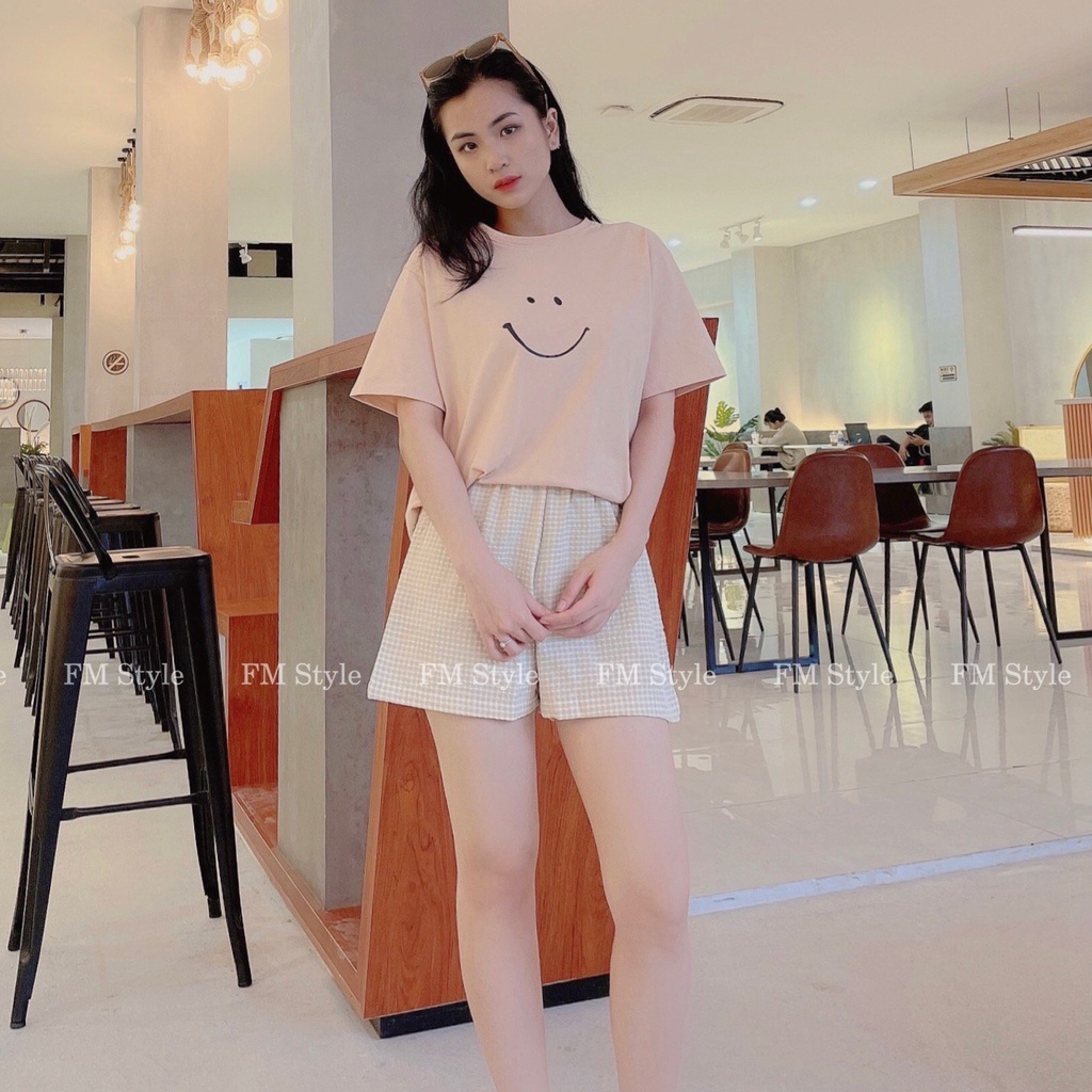 Set đồ bộ nữ áo thun freesize phối quần đùi caro chất cotton xuất xịn đồ bộ mặc nhà thương hiệu FM STYLE 2107DBU5362002