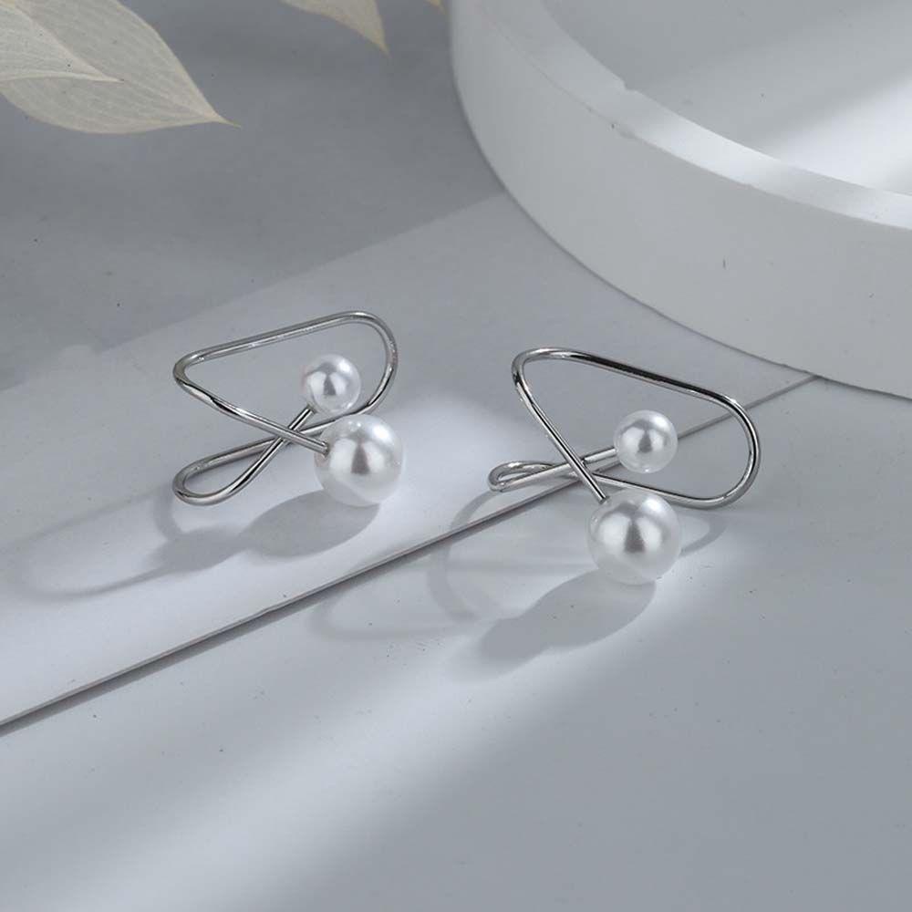 Khuyên Tai Dạng Kẹp Không Cần Lỗ Hình Học Chữ Thập Đính Ngọc Trai|Bông Tai Hình Thánh Giá Bằng Kim Loại Nhiều Màu Sắc Thời Trang Dành Cho Nữ