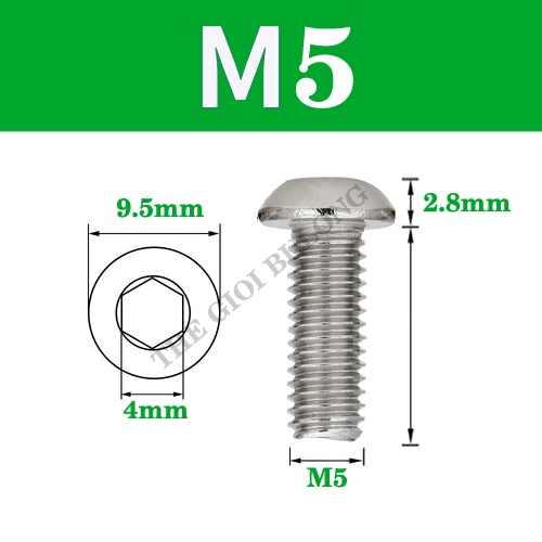 10 con Bulong lục giác đâu dù M5 - Ốc vít M5 đầu dù nhiều size