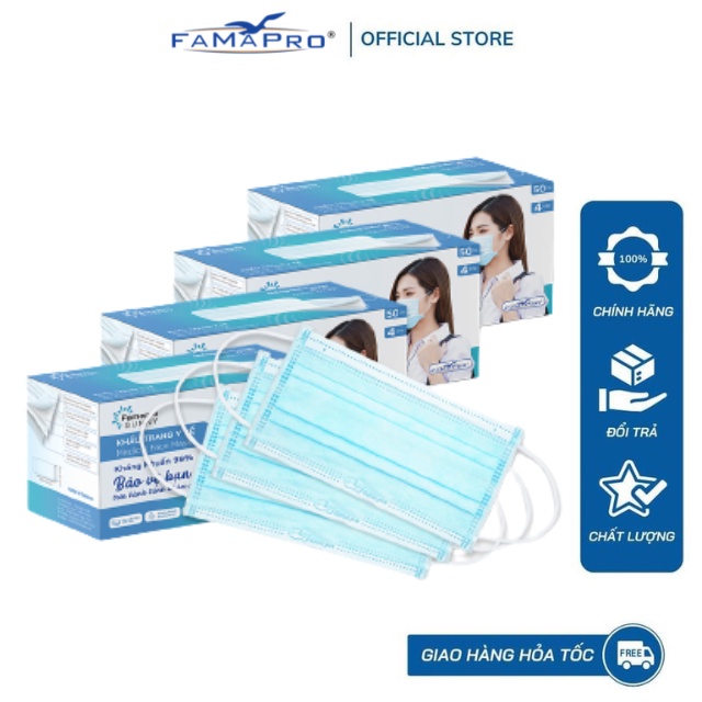 [SUNNY- COMBO 4- HỘP 50 CÁI] Khẩu trang y tế kháng khuẩn 4 lớp Famapro Sunny (50 cái/ hộp)