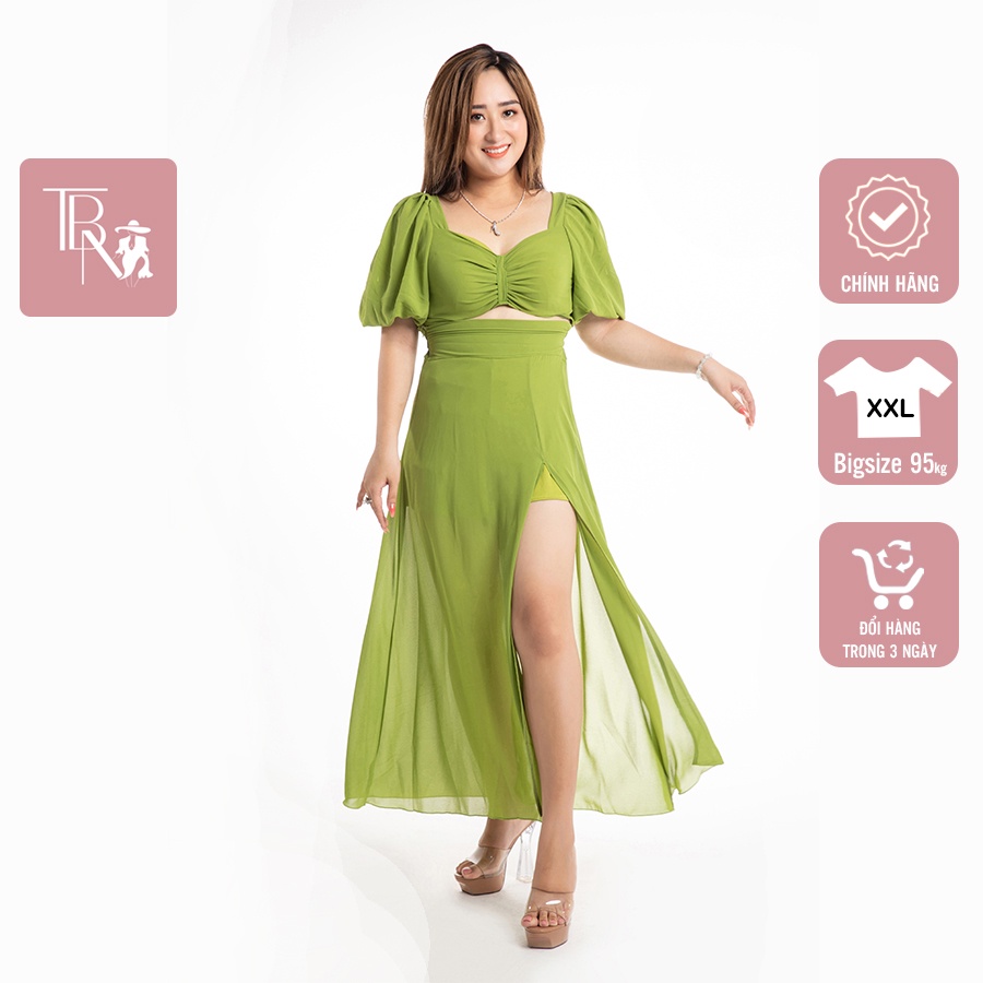Set maxi đi biển xẻ tà lưng cao TBN Bigsize 1288