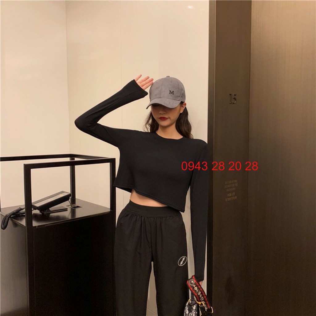 áo croptop dài tay trơn phom rộng cổ tròn phong cách hàn quốc nhiều màu