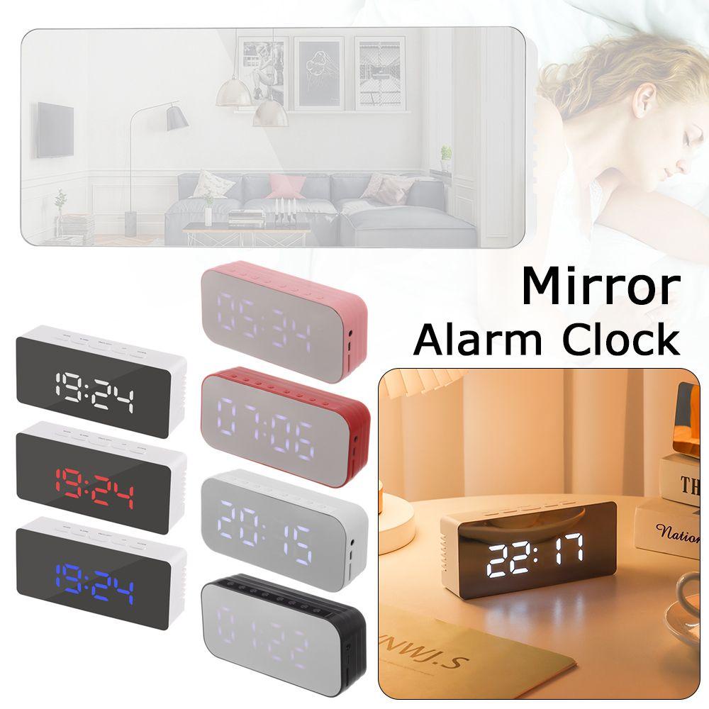 Đồng Hồ Báo Thức Kỹ Thuật Số Mặt Gương Sạc USB Để Bàn Tiện Dụng