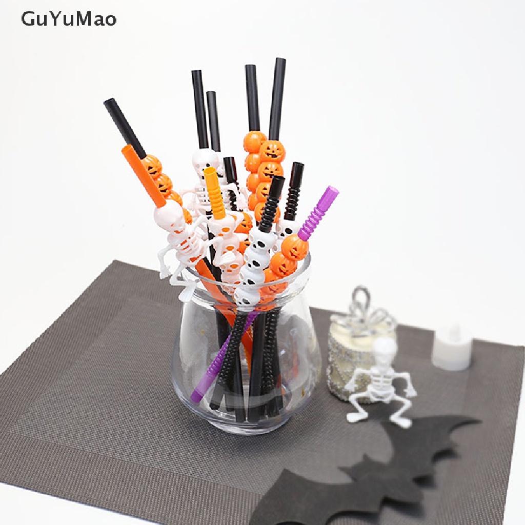 Bộ 5 Ống Hút Hình Quả Bí Ngô Ma Trang Trí Halloween