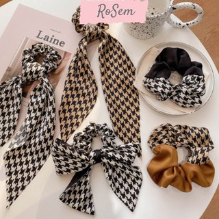 Dây buộc tóc lụa họa tiết Houndstooth phong cách Hàn Quốc