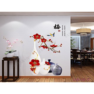 Decal dán tường LUVINA trang trí phòng khách, phòng ngủ, phòng ăn - Bình hoa đỏ