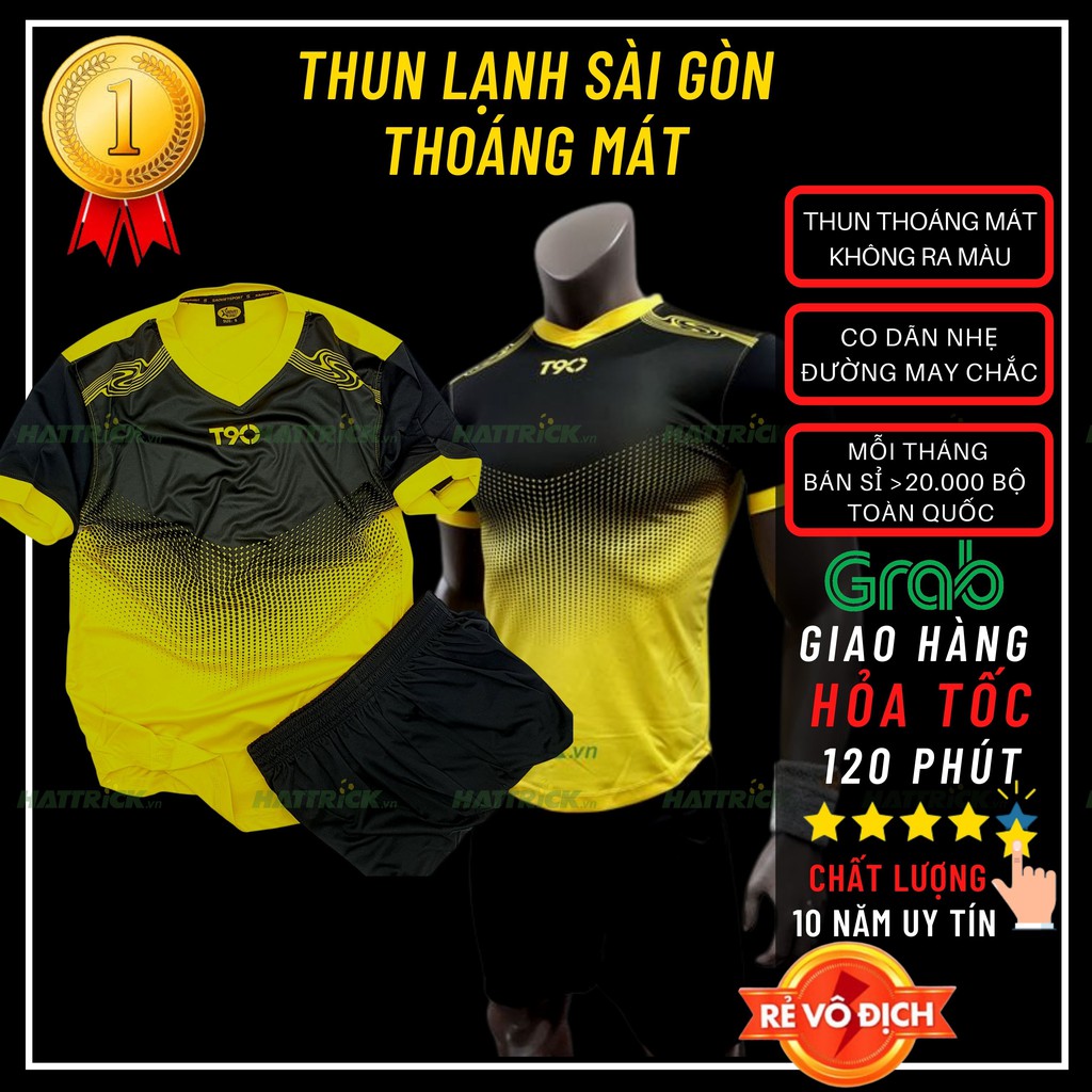 Áo t90 vàng, đồ đá banh đá bóng không logo (45kg - 78kg), thun lạnh Sài Gòn thoáng mát, chất lượng