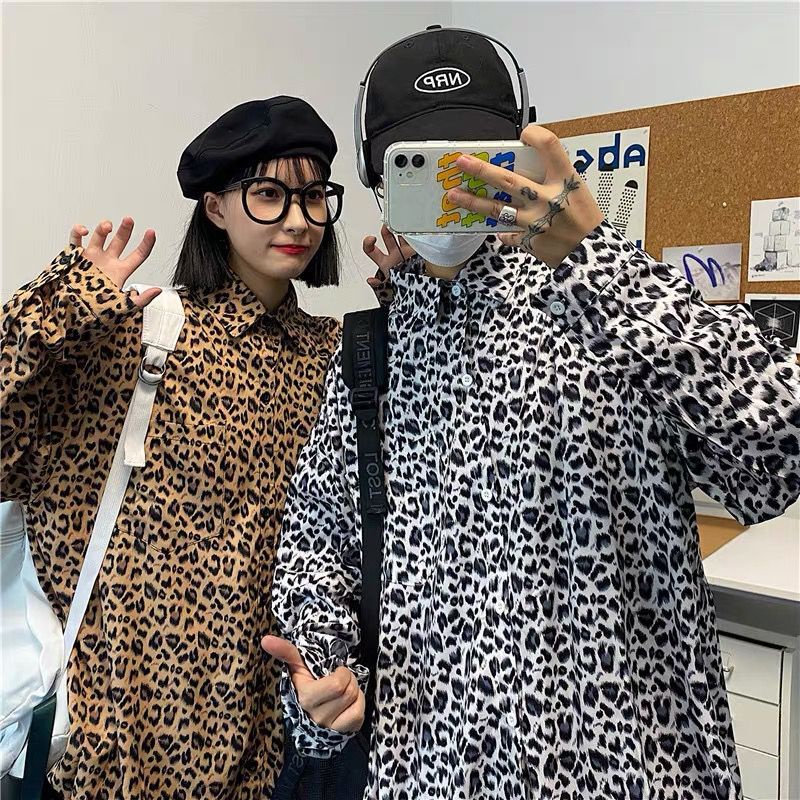 Áo Sơ Mi Tay Dài In Họa Tiết Da Báo Phong Cách Hip Hop Đường Phố Hàn Quốc Thời Trang Xuân Thu Cho Nam Và Nữ