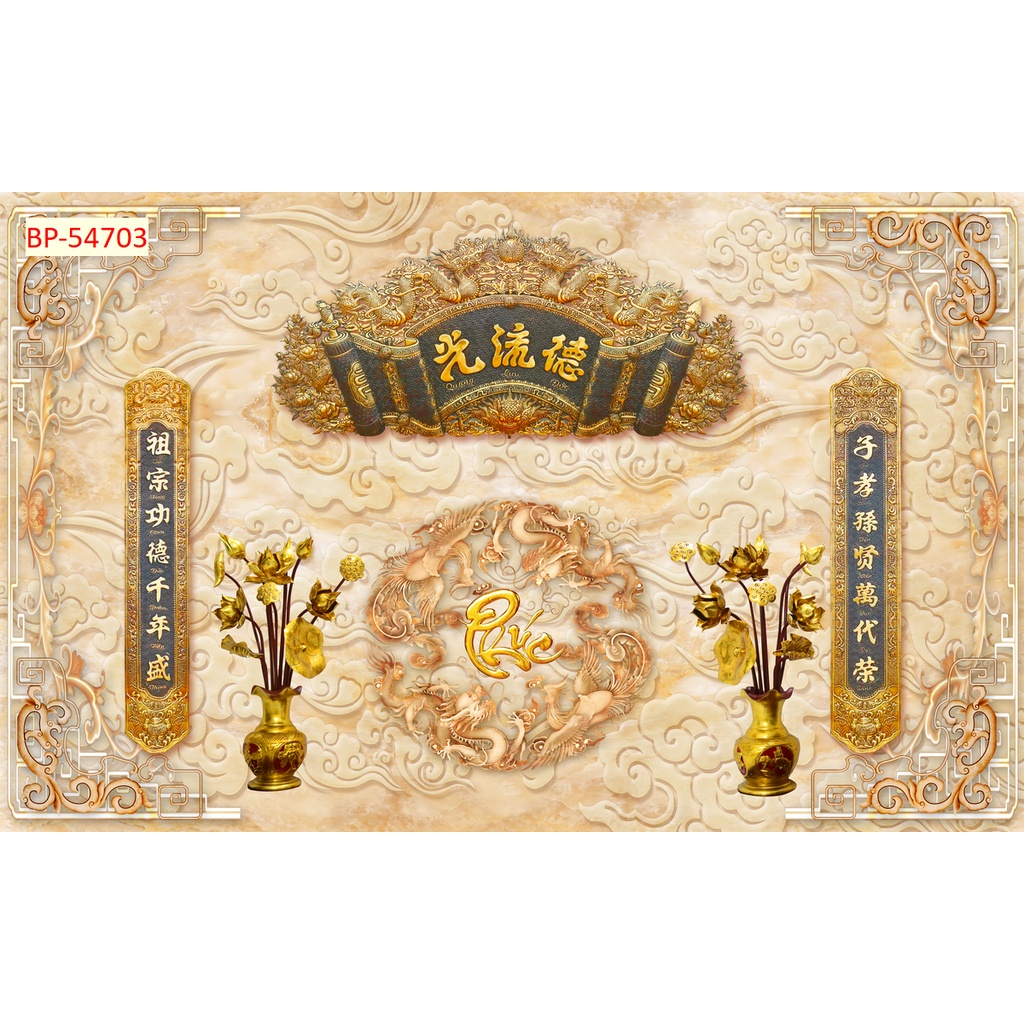 Tranh dán tường 3D vải lụa 3d cao cấp giành cho phòng thờ