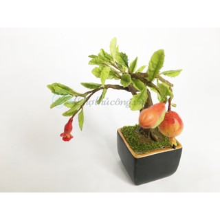 Chậu hoa đất sét mini Nhật Thái - Chậu Bonsai lựu handmade cao cấp (18x10x10cm)
