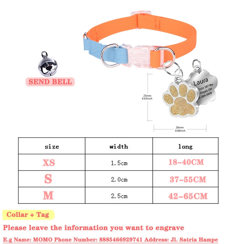 Vòng cổ cho mèo / chó miễn phí Tên tùy chỉnh Đảm bảo mạnh mẽ