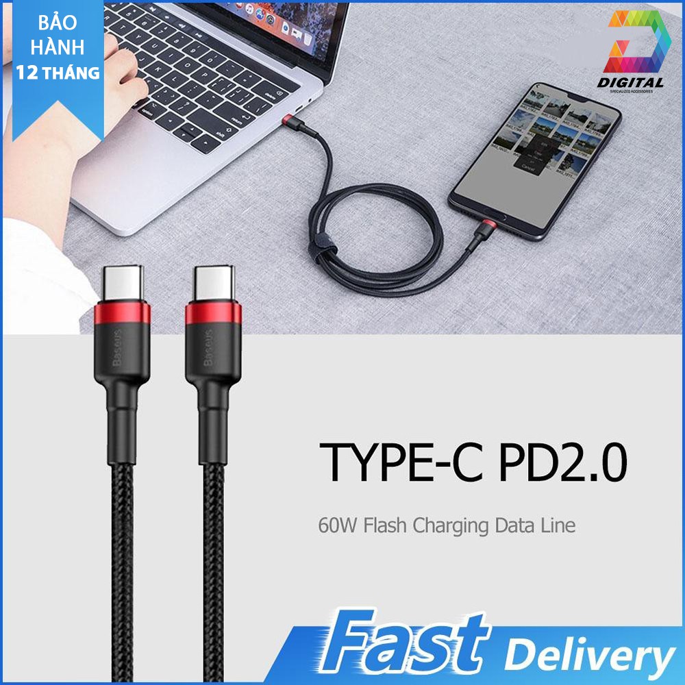 Cáp sạc nhanh Type C ra Type C PD 2.0 60W dài 1 Mét hãng Baseus