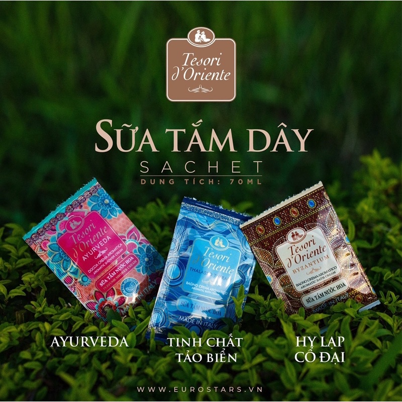 Sữa tắm dây Tesori d’Oriente 7ml tiện dụng, sữa tắm gói du lịch Tesori