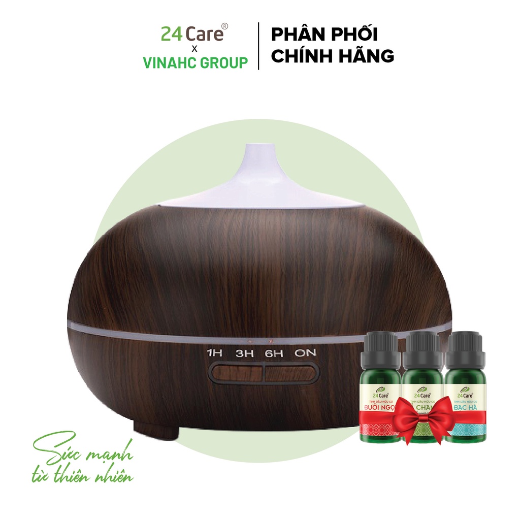 (Tặng kèm 3 tinh dầu) Máy khuếch tán tinh dầu 24Care hình bí ngô màu đen công suất 10W dung tích 500ml có chế độ hẹn giờ