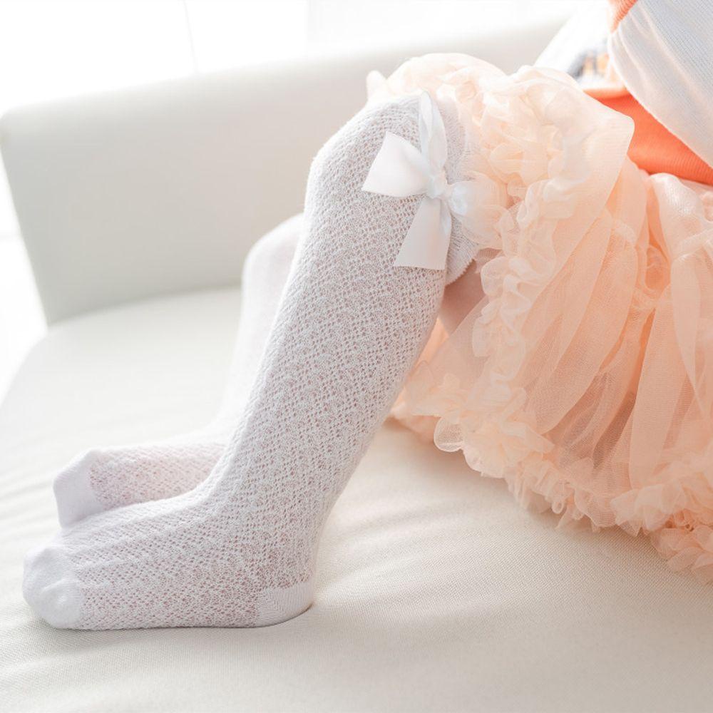 Vớ Lưới Cotton Mềm Mại Thoáng Khí Cao Đến Đầu Gối Màu Trơn Đính Nơ Phong Cách Hoàng Gia Cho Bé Sơ Sinh