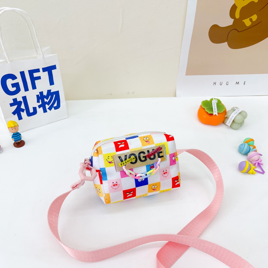Túi Đeo Chéo Vai Họa Tiết Caro Dễ Thương Thời Trang Cho Bé Gái