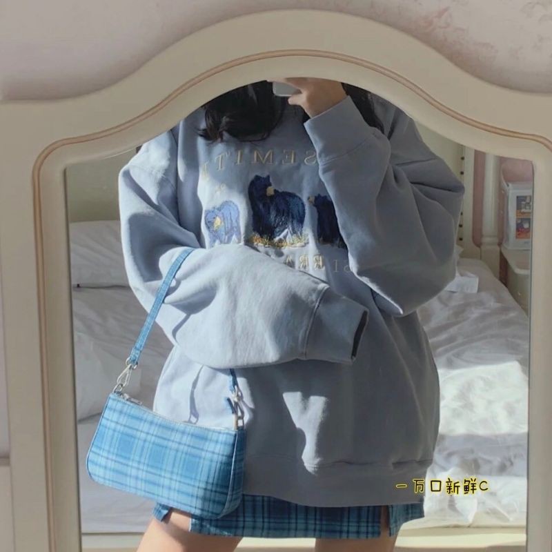 ORDER_N54 Áo Sweater Xanh Nỉ Da Cá Ulzzang