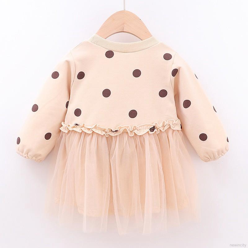 Đầm lưới chấm bi dài tay phong cách Hàn Quốc dễ thương dành cho bé gái