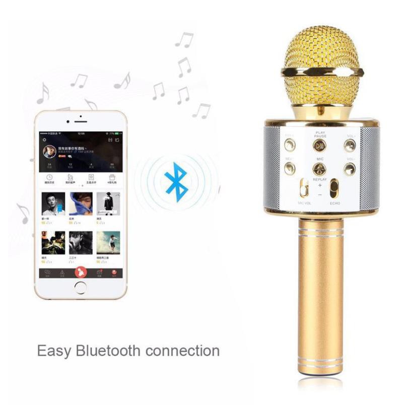 Míc Hát Karaoke, Micro Kiêm Loa Hát Karaoke Bluetooth Không Dây WS858, Tặng 1 Dây Nối Ra Loa Ngoài