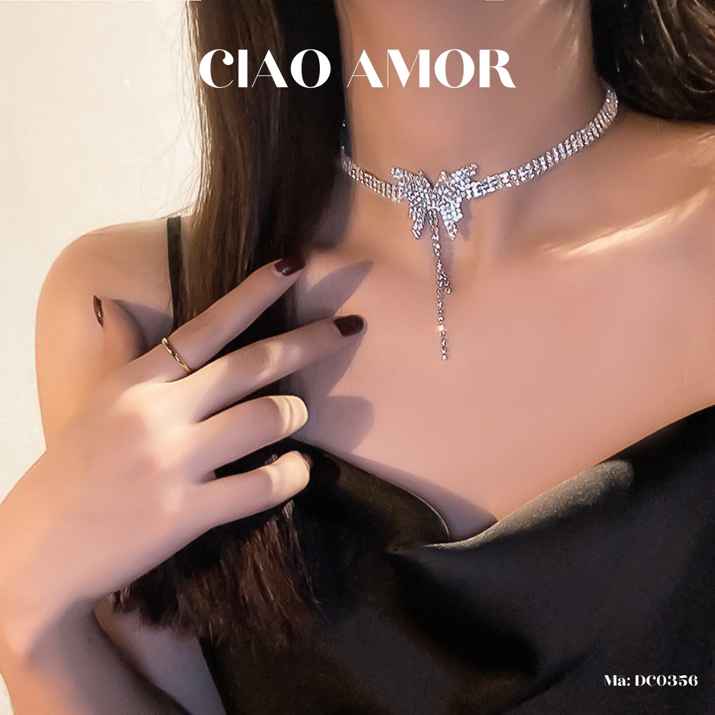 Choker đính đá, Chocker nữ, Dây chuyền đính đá dự tiệc sang trọng cánh dây xuống Trang sức Ciao Amor - DC0356