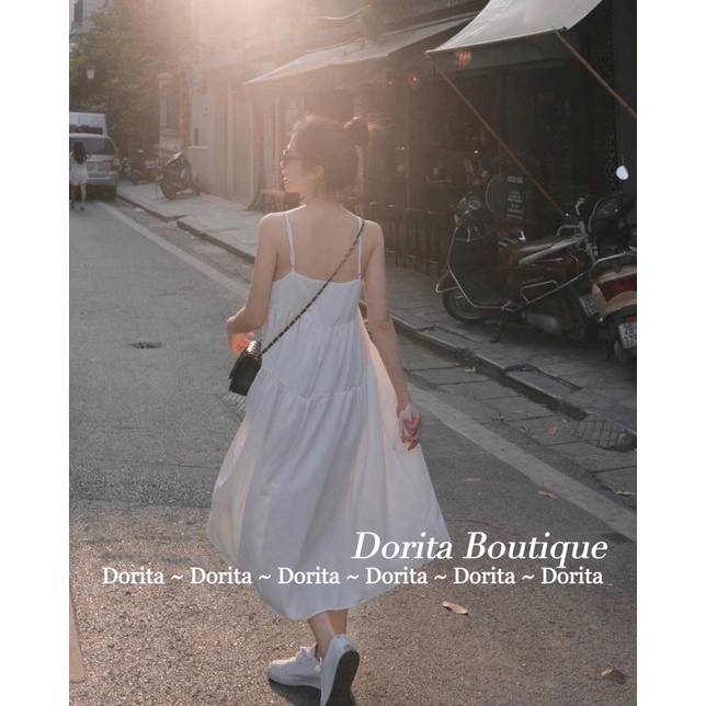 Váy 2 dây babydoll đũi bồng bềnh, Váy hai dây voan bồng bềnh dây điều chỉnh - Dorita Boutique