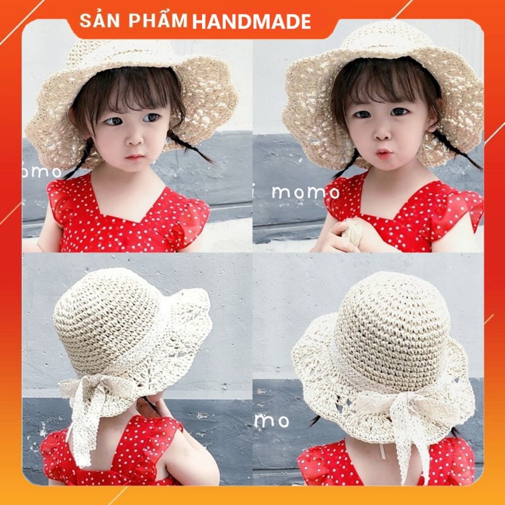 Mũ Cói HANDMADE Phong Cách Vintage Nón Cói Phối Ren Cực Xinh Siêu Thoáng Cho Bé Gái Từ 1 Đến 7 Tuổi