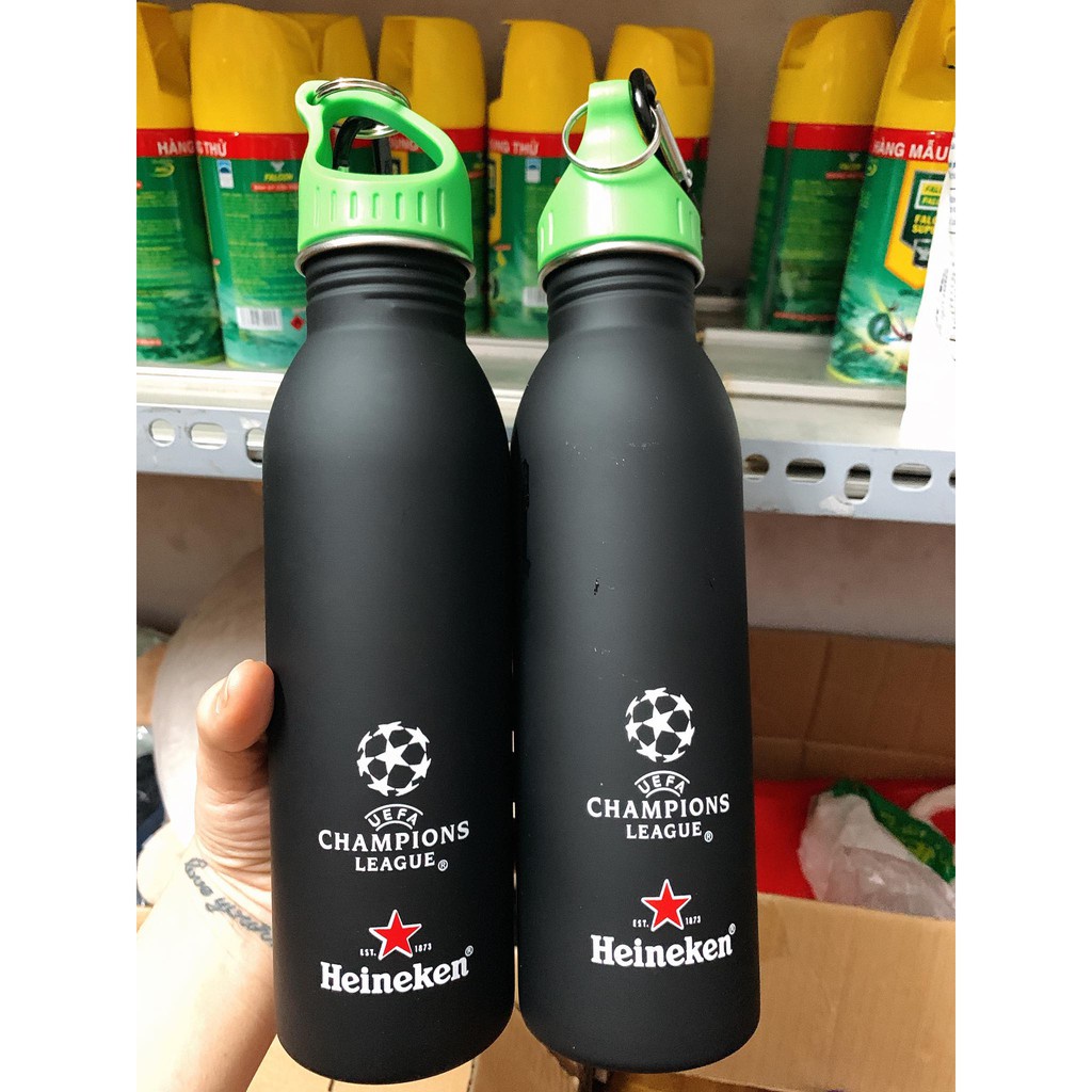 Bình Chai Giữ Nhiệt Nhôm Tĩnh Điện Heineken Lõi Inox Có Móc Treo