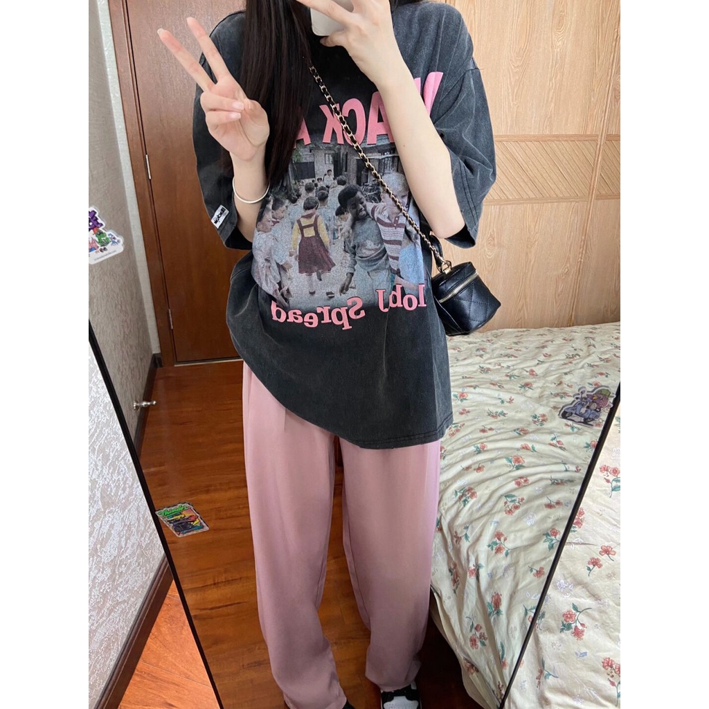 Áo Thun Tay Ngắn Dáng Rộng Phong Cách retro Mỹ