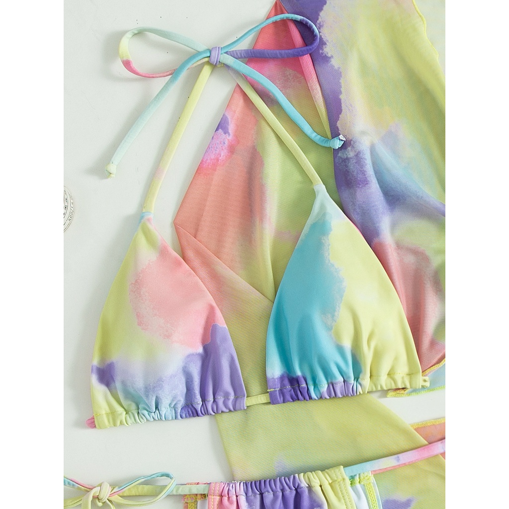 Bộ Đồ Bơi Bốn Mảnh Họa Tiết Màu Nhuộm Phong Cách Ins Gợi Cảm