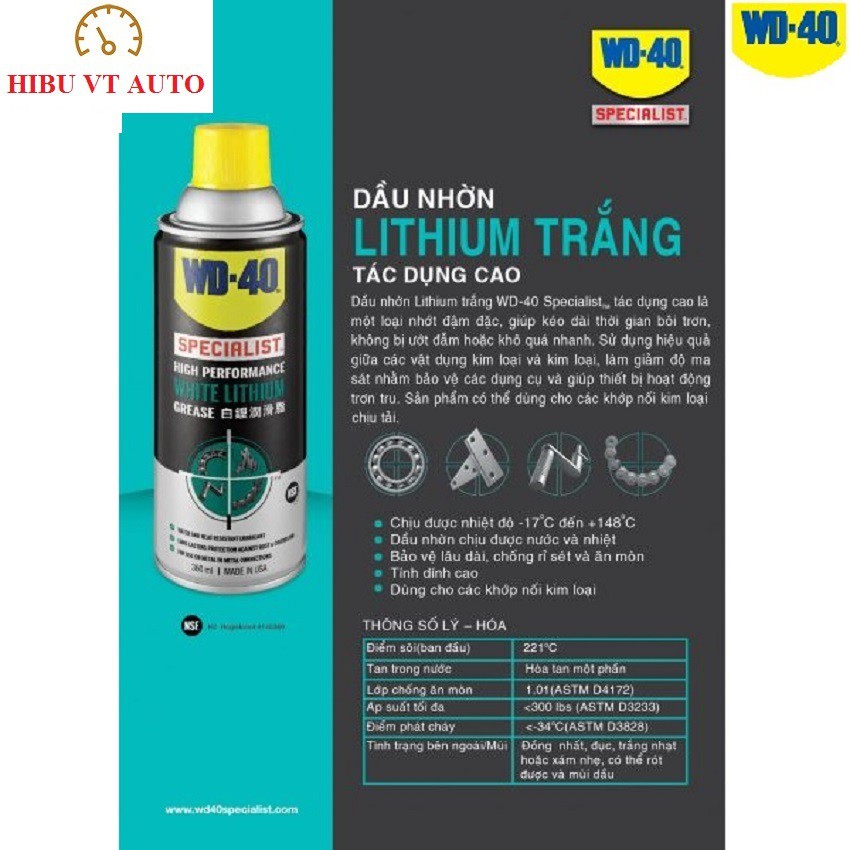 Chai Dầu nhờn bôi trơn tác dụng cao WD-40 Specialis High Performance White Lithium Grease (360ml)